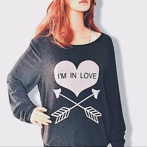 Lovingly Worn Wildfox I’m in Love Baggy Beach Jumper in Gray & Black Size Small